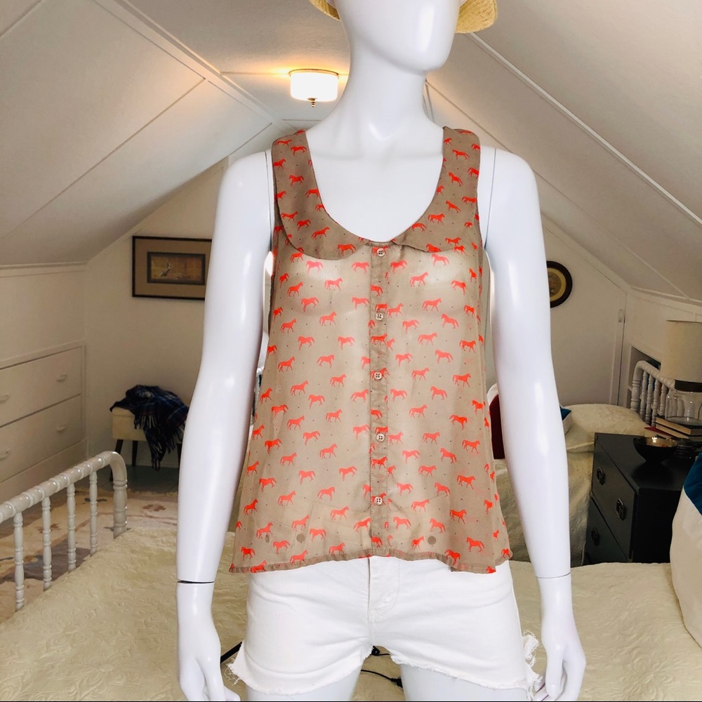 Sheer Orange horse pull over sleeveless top